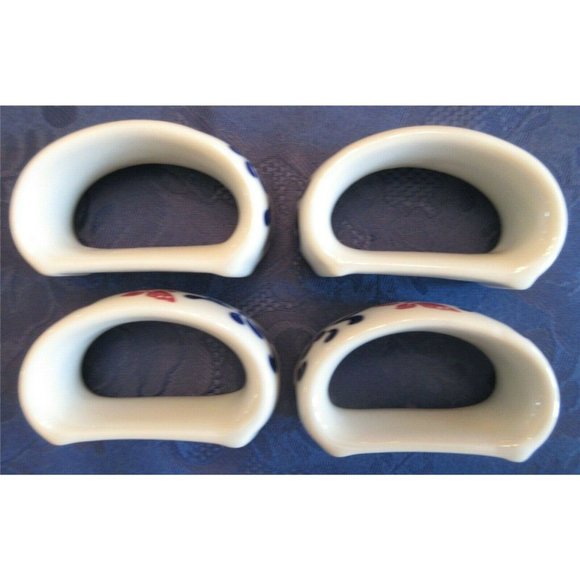 Set Of 4 Pier One 1 Imports Napkin Rings White Blue Butterflies Porcelain New - Picture 4 of 5